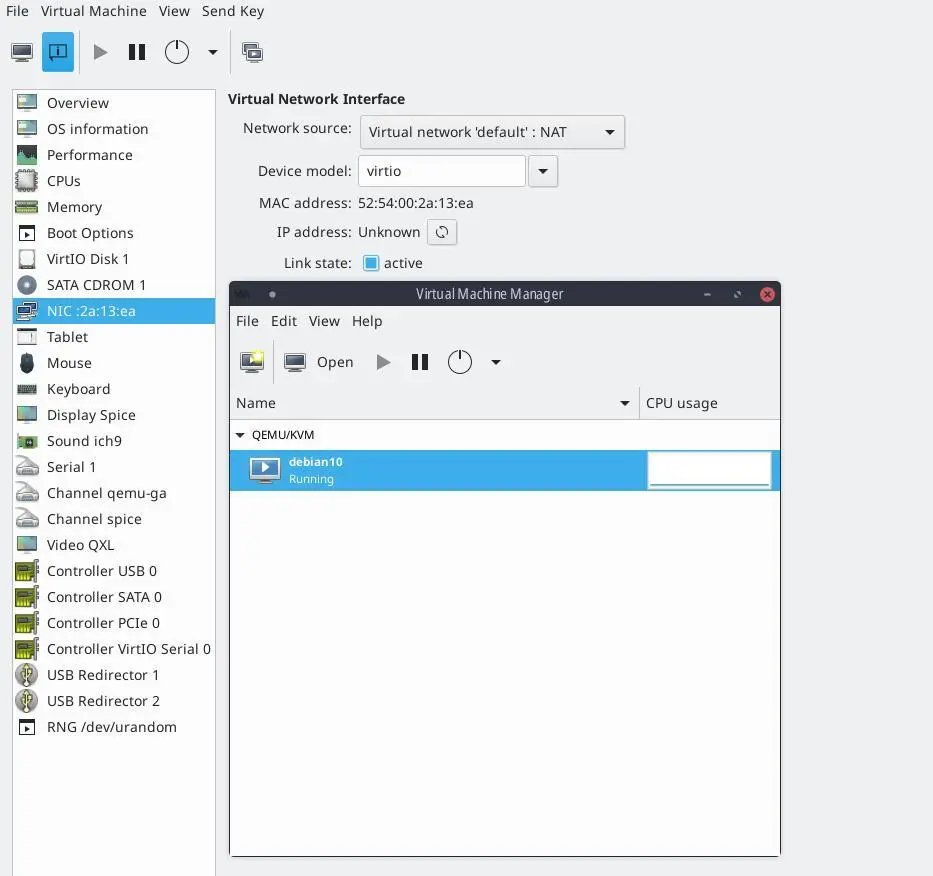 Portada de Virtual network default:NAT(Inactive) – Virt manager
